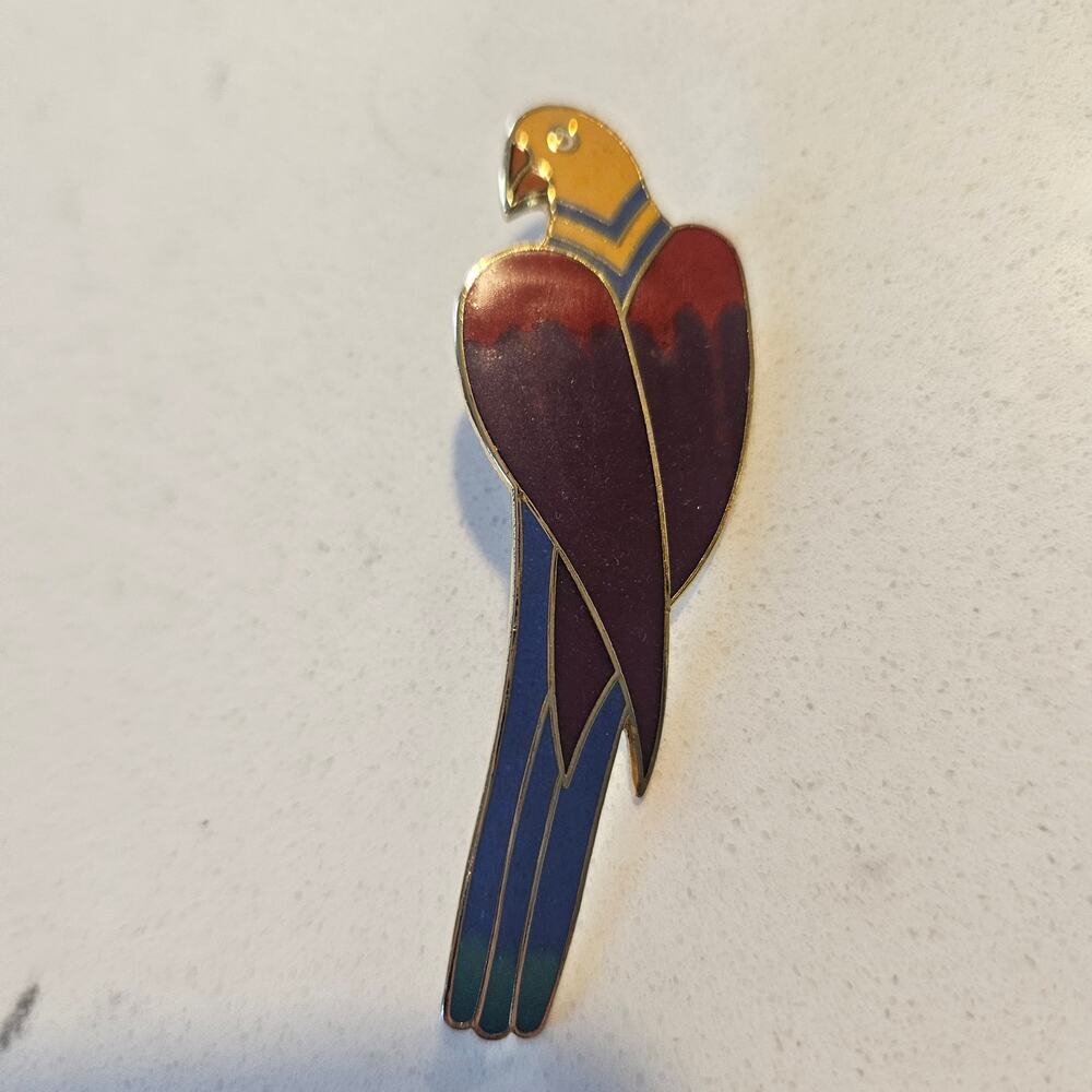 Vintage Laurel Burch Cezanne Parrot Bird Enamel Brooch Pin Signed Cloisonne